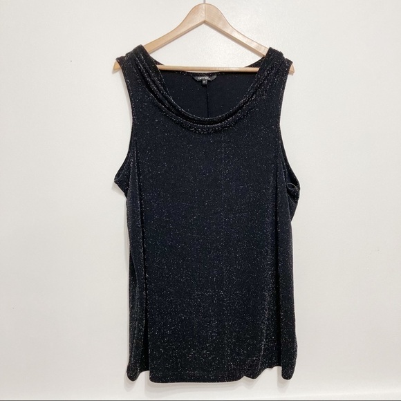 George Black Cowl Neck Silver Sequin Sleeveless Tunic Size 2X - Picture 2 of 10